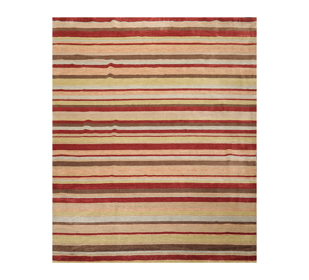 8x10 Rust, Tan, Lime Color Hand Knotted  100% Wool Modern Oriental Rug