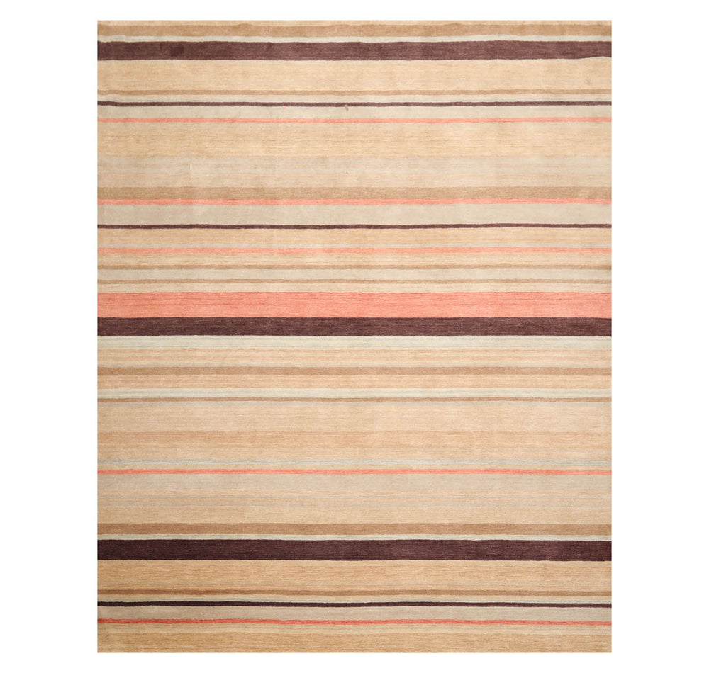 8x10 Beige, Tan, Coral Color Hand Knotted  100% Wool Modern Oriental Rug