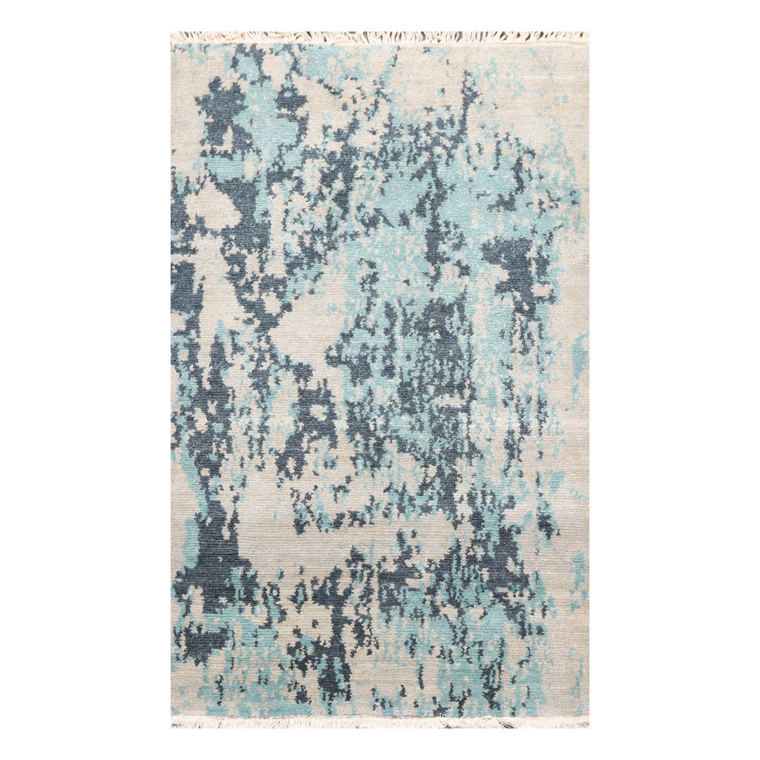 3x5 Beige, Gray, Aqua Color Hand Knotted  100% Wool Modern Oriental Rug