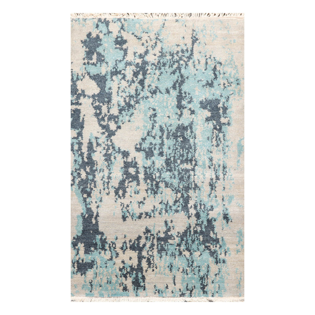 3x5 Beige, Gray, Aqua Color Hand Knotted  100% Wool Modern Oriental Rug