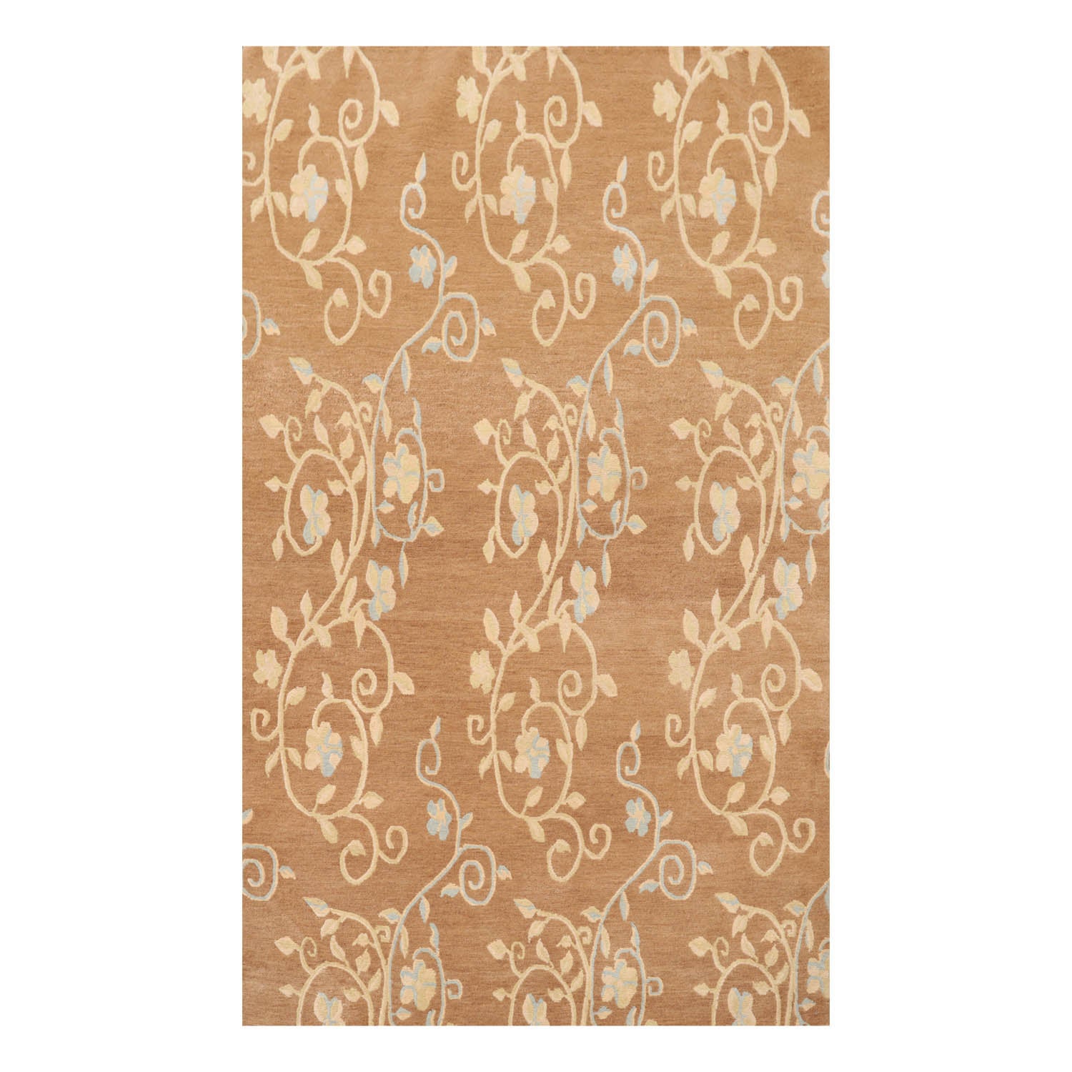 4x6 Caramel, Beige, Aqua Color Hand Knotted  100% Wool Transitional Oriental Rug