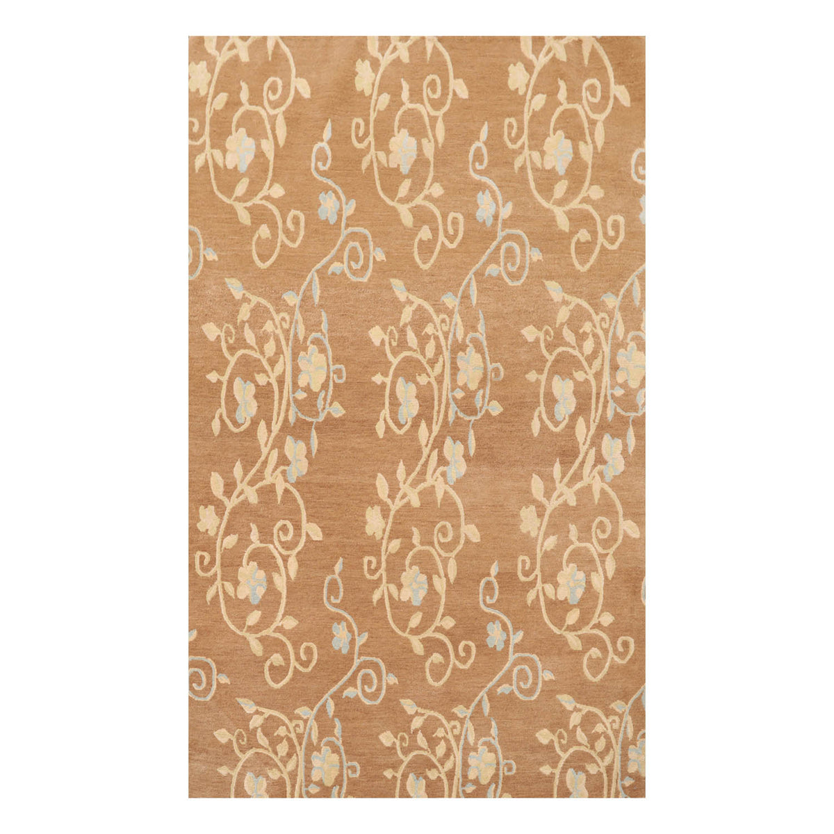 4x6 Caramel, Beige, Aqua Color Hand Knotted  100% Wool Transitional Oriental Rug