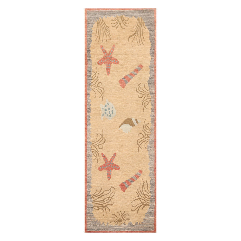 Runner Beige, Pistacchio, Dark Gray Color Hand Knotted  100% Wool Modern Oriental Rug