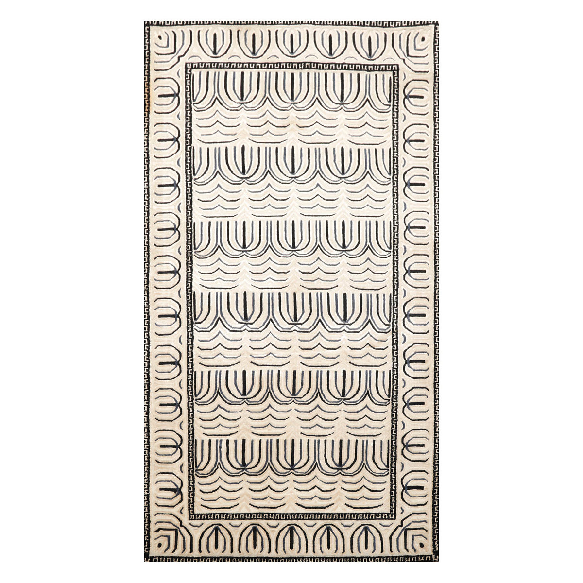 3x5 Cream, Gray, Black Color Hand Knotted  100% Wool Modern Oriental Rug