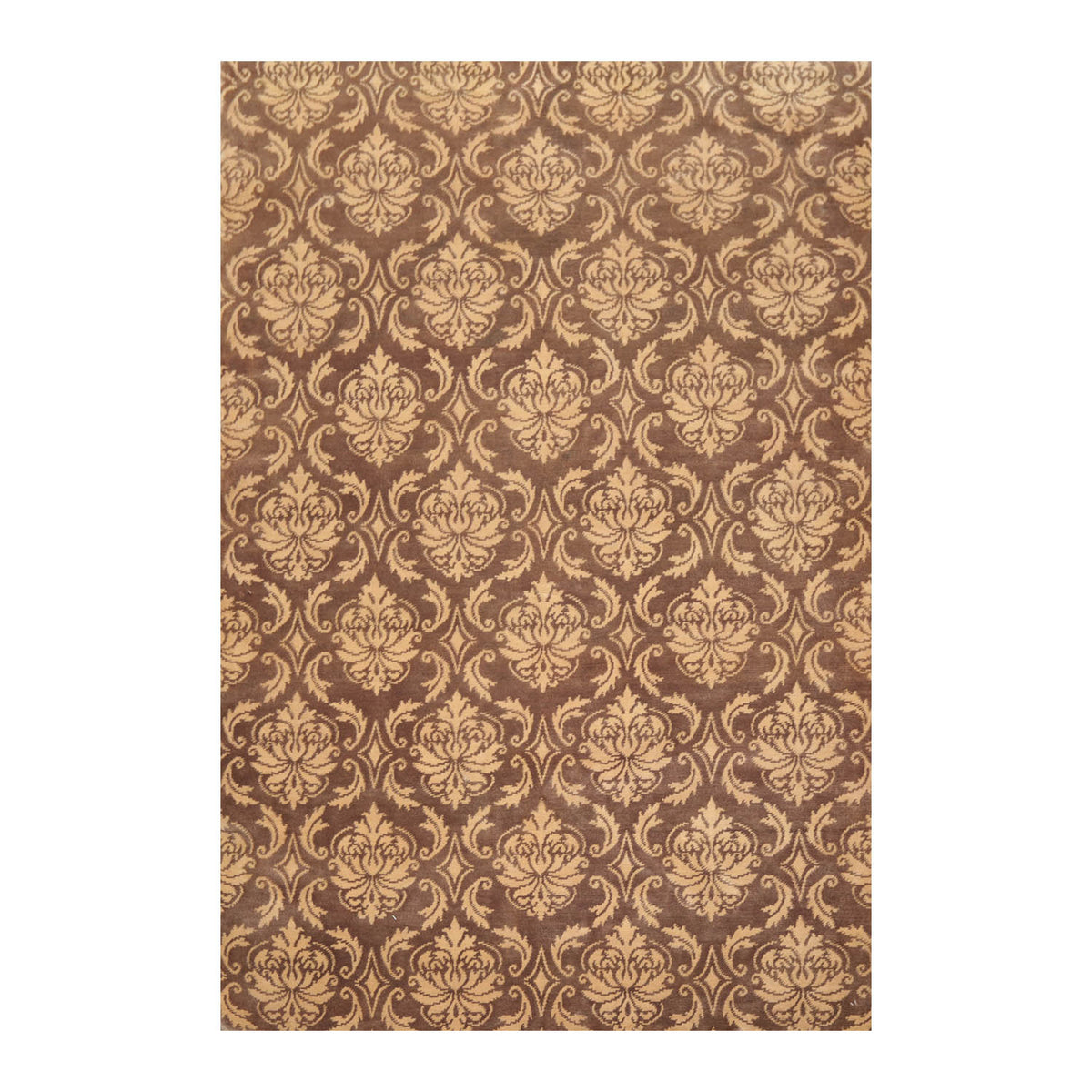 6x9 Brown, Caramel, Color Hand Knotted  100% Wool Transitional Oriental Rug