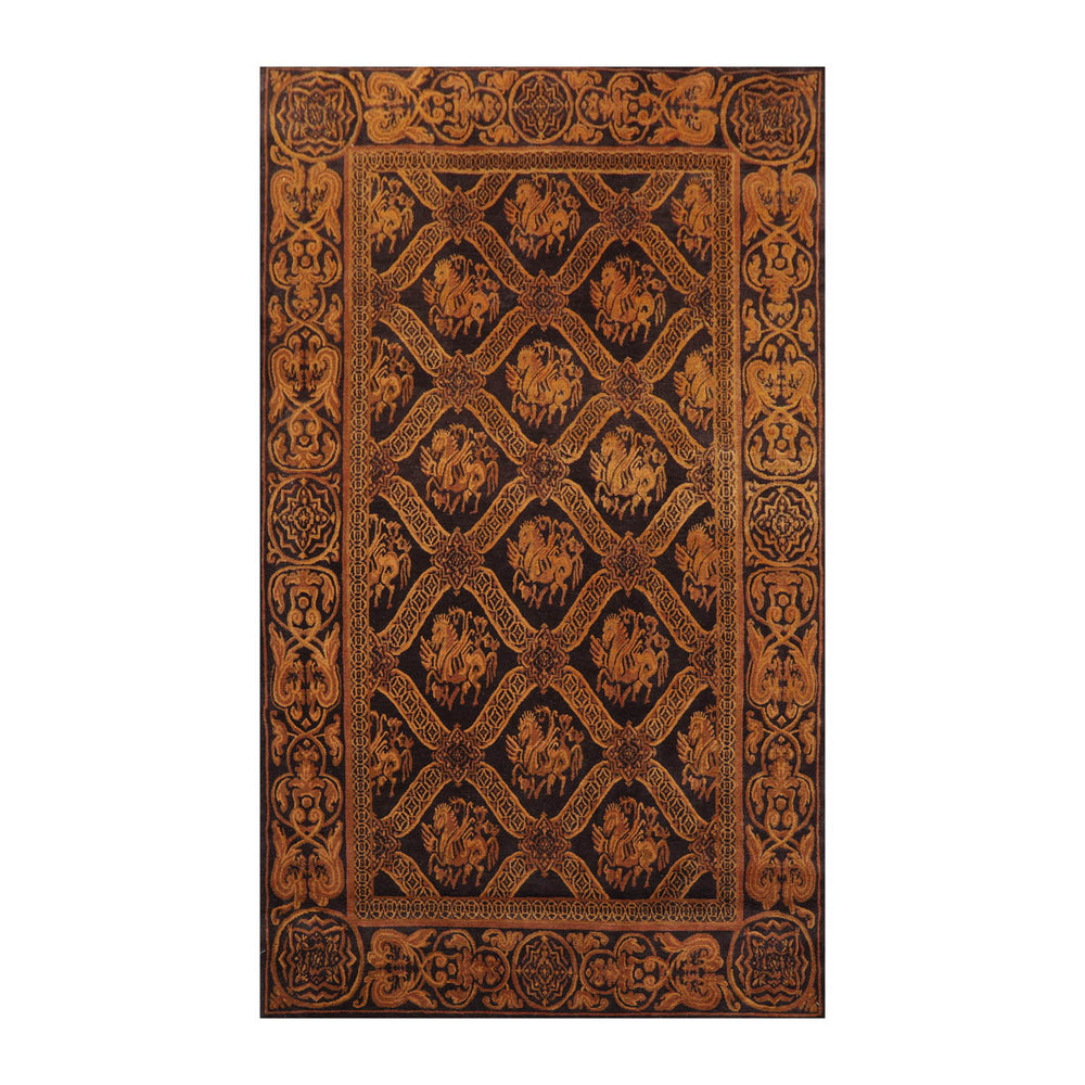6x9 Charcoal, Brown, Gold Color Hand Knotted  100% Wool Transitional Oriental Rug
