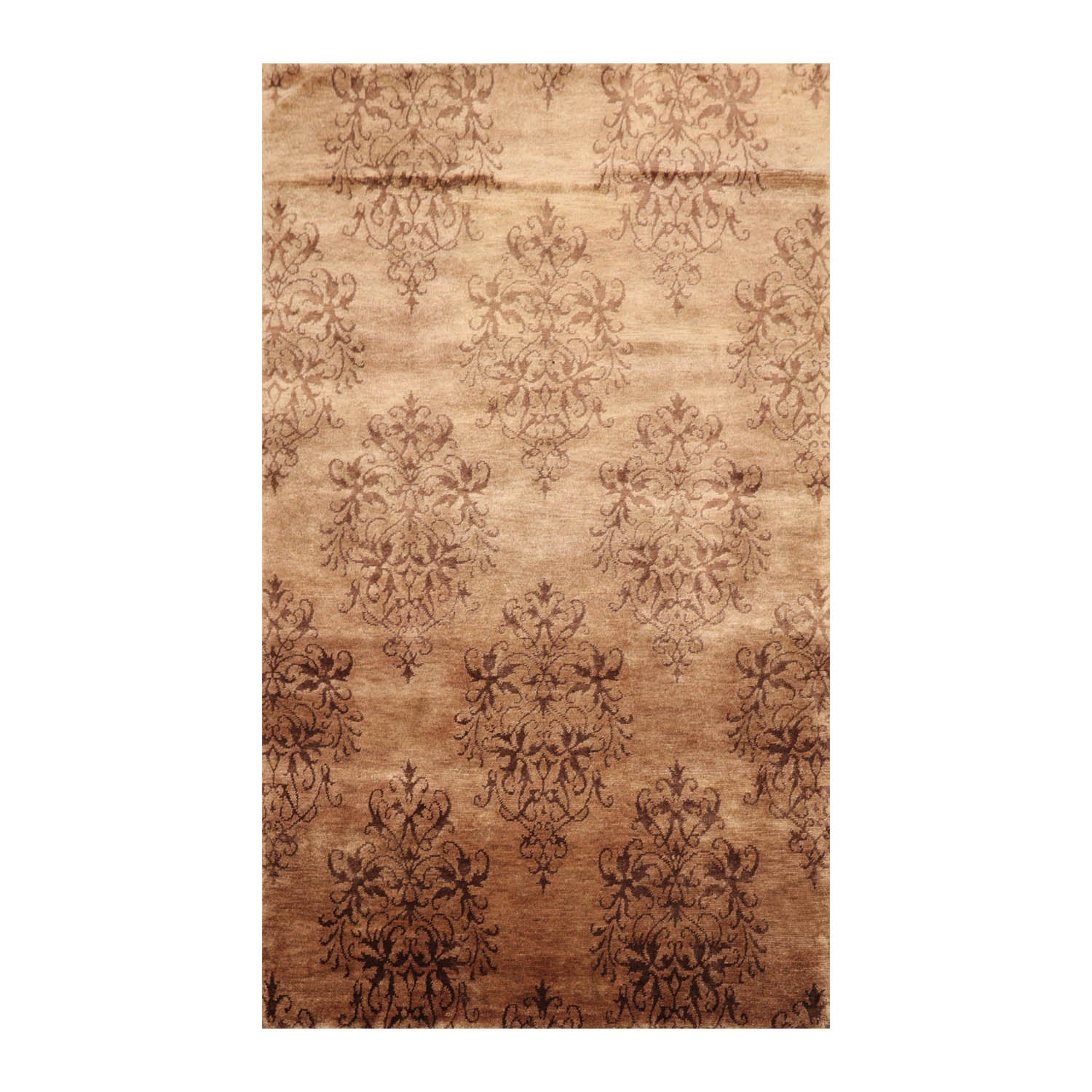 5x8 Tan, Brown, Color Hand Knotted  100% Wool Transitional Oriental Rug