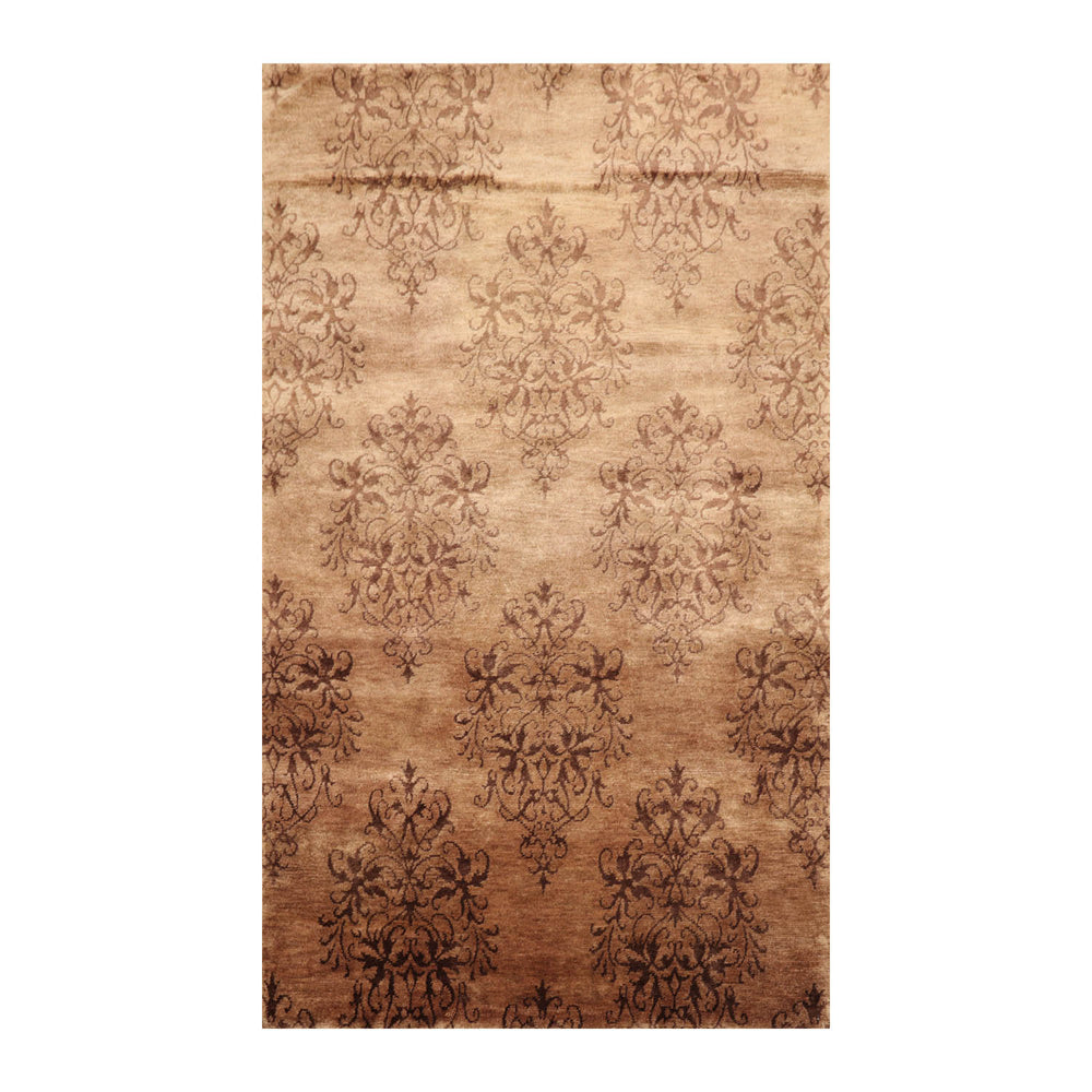 5x8 Tan, Brown, Color Hand Knotted  100% Wool Transitional Oriental Rug
