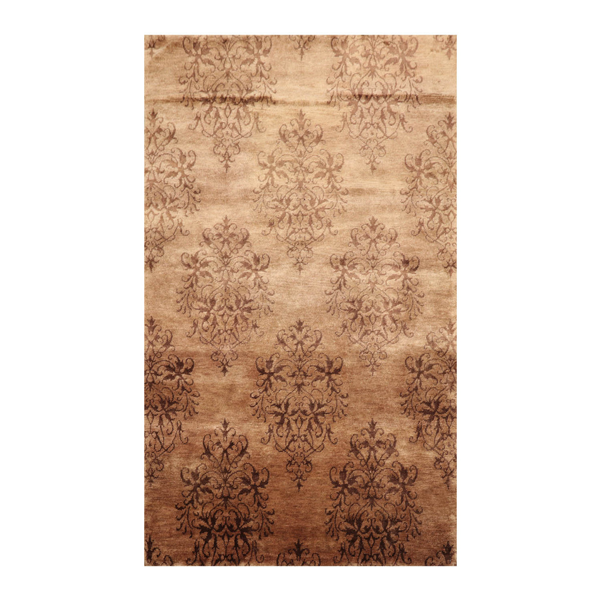 5x8 Tan, Brown, Color Hand Knotted  100% Wool Transitional Oriental Rug