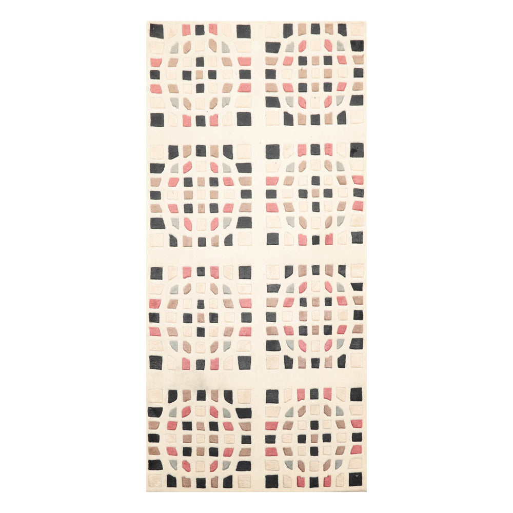 3x5 Cream, Brown, Black Color Hand Knotted  100% Wool Modern Oriental Rug