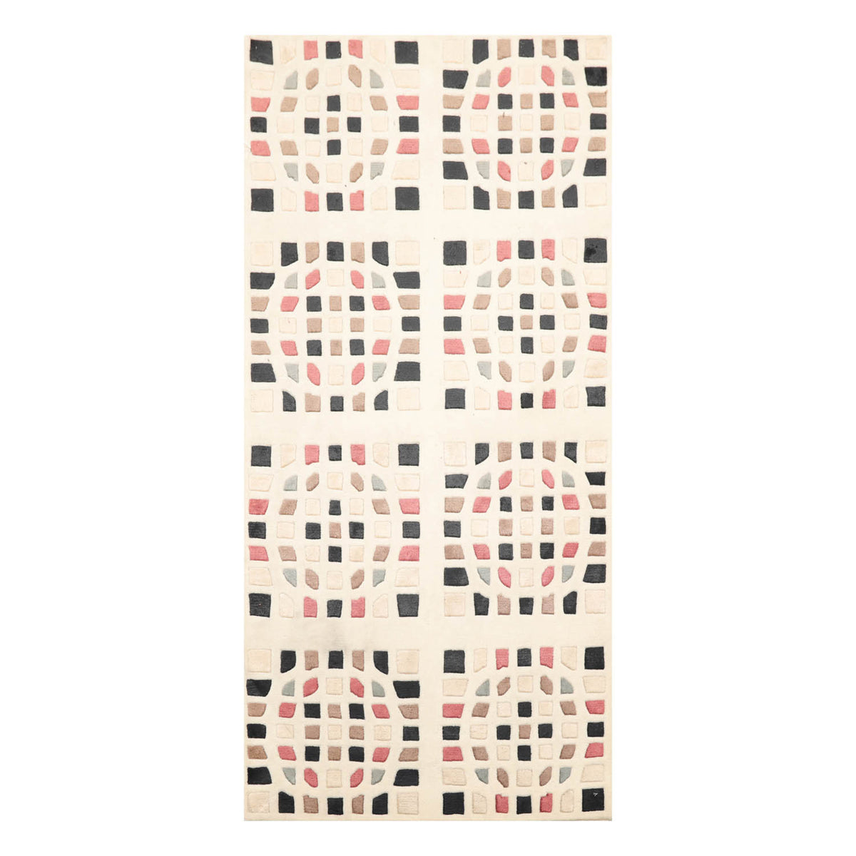 3x5 Cream, Brown, Black Color Hand Knotted  100% Wool Modern Oriental Rug
