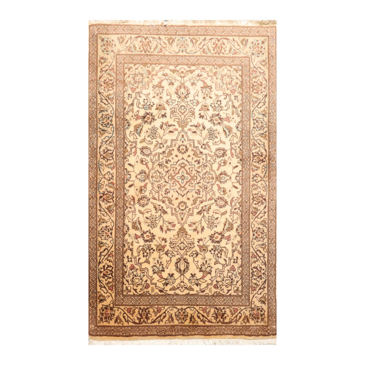 3x5 Caramel, Brown, Aqua Color Hand Knotted Kashan 100% Wool Traditional Oriental Rug