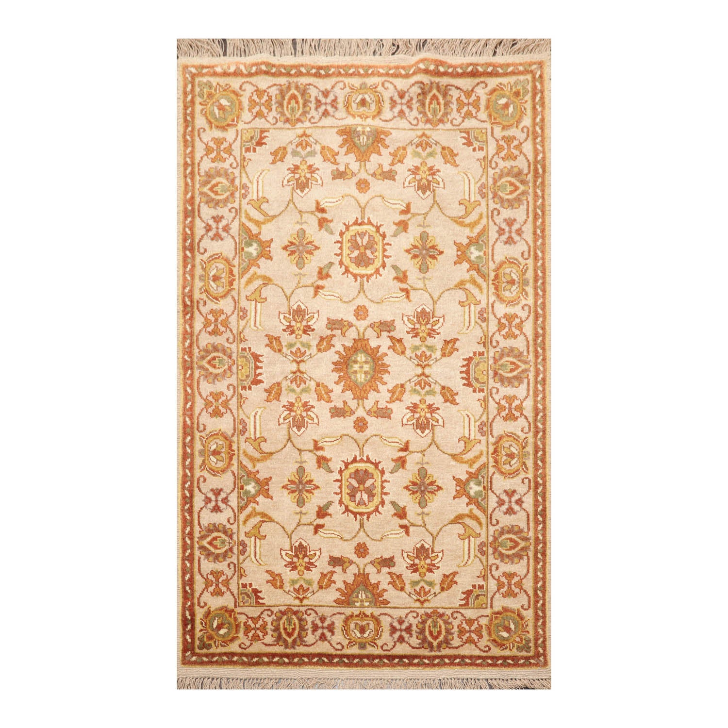 4x6 Beige, Brown, Mustard Color Hand Knotted Oushak 100% Wool Traditional Oriental Rug