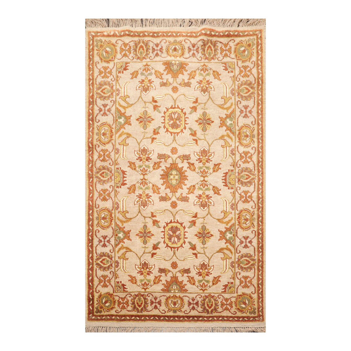 4x6 Beige, Brown, Mustard Color Hand Knotted Oushak 100% Wool Traditional Oriental Rug