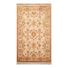 4x6 Beige, Brown, Mustard Color Hand Knotted Oushak 100% Wool Traditional Oriental Rug