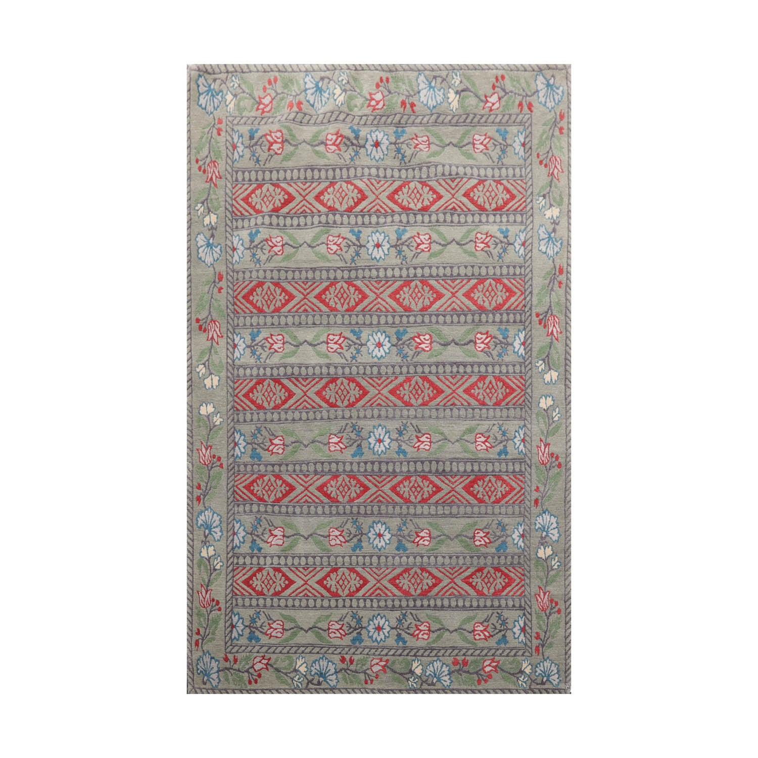 4x6 Celadon, Gray, Burnt Orange Color Hand Knotted  100% Wool Transitional Oriental Rug