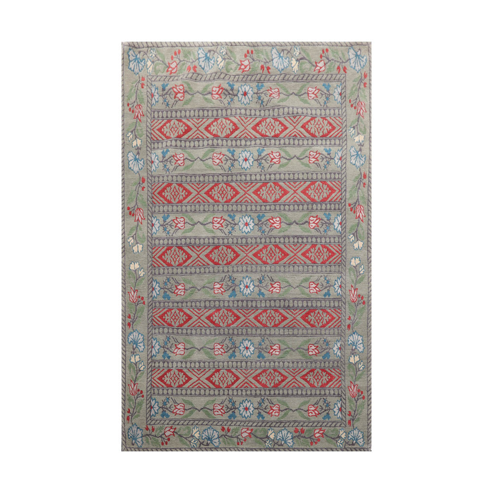 4x6 Celadon, Gray, Burnt Orange Color Hand Knotted  100% Wool Transitional Oriental Rug
