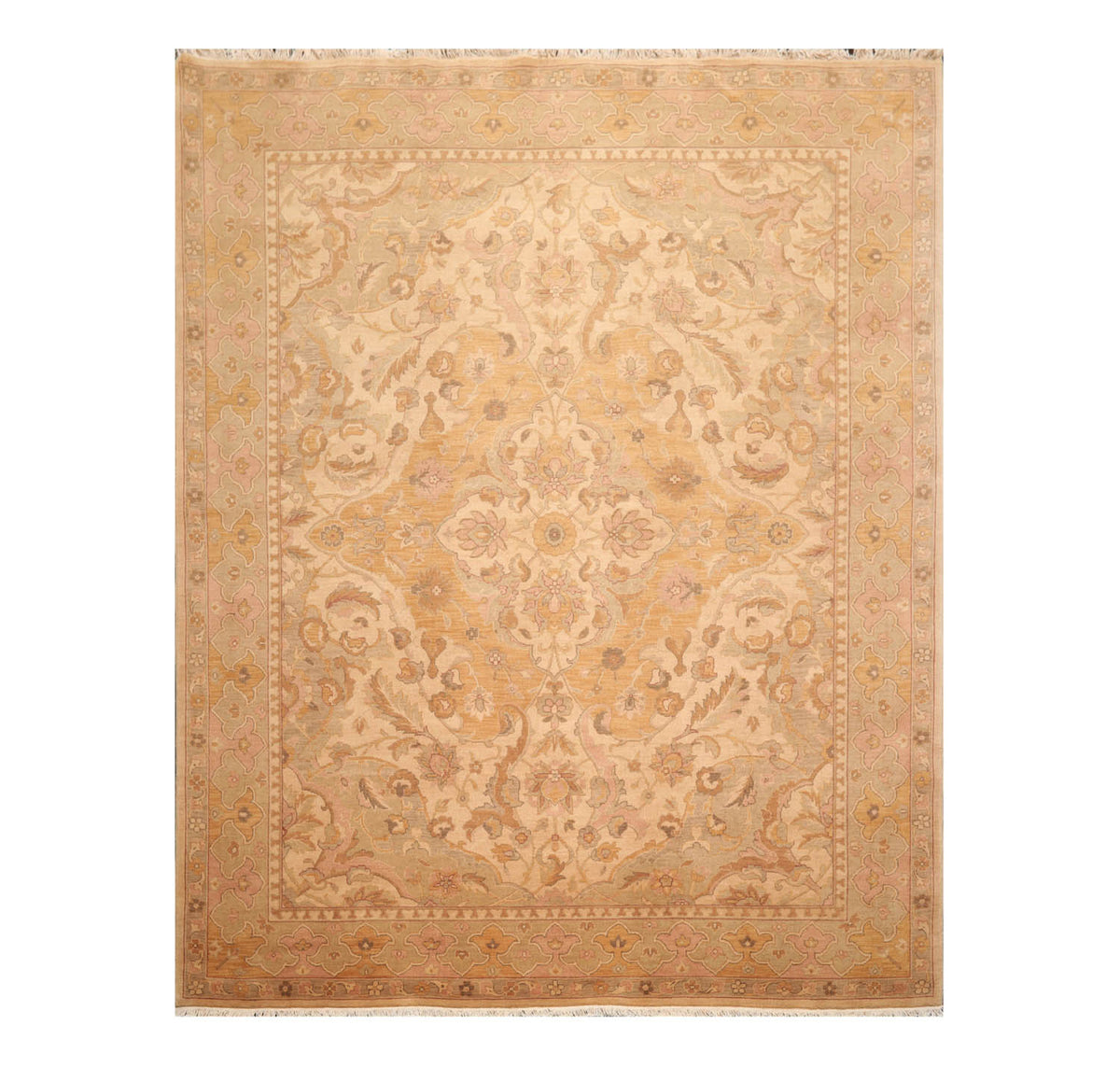 8x10 Beige, Gold, Moss Color Hand Knotted Persian 100% Wool Traditional Oriental Rug