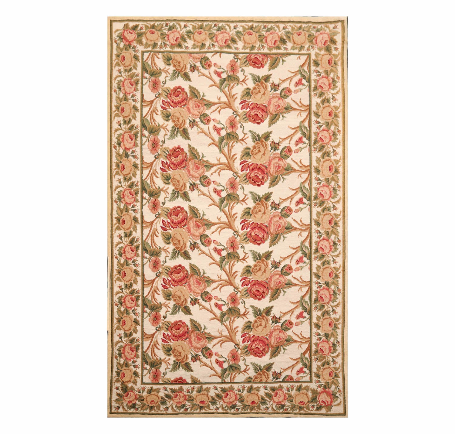 6x9 Beige, Rose, Green Color Hand Knotted  100% Wool Traditional Oriental Rug