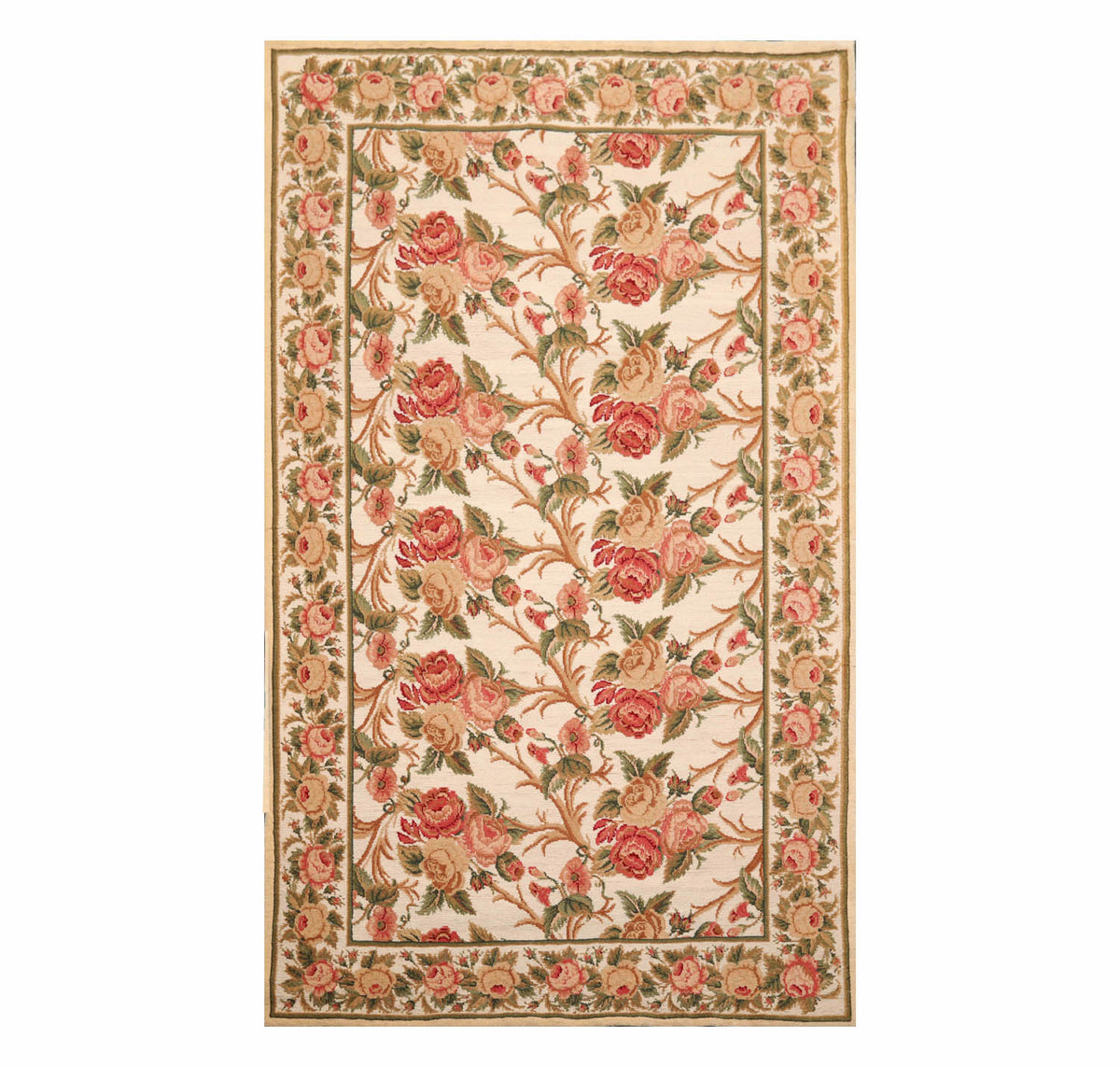 6x9 Beige, Rose, Green Color Hand Knotted  100% Wool Traditional Oriental Rug