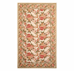 6x9 Beige, Rose, Green Color Hand Knotted  100% Wool Traditional Oriental Rug