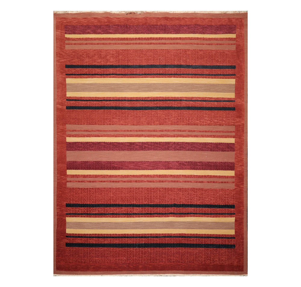 9x12 Rust, Brown, Navy Color Hand Knotted  100% Wool Modern Oriental Rug