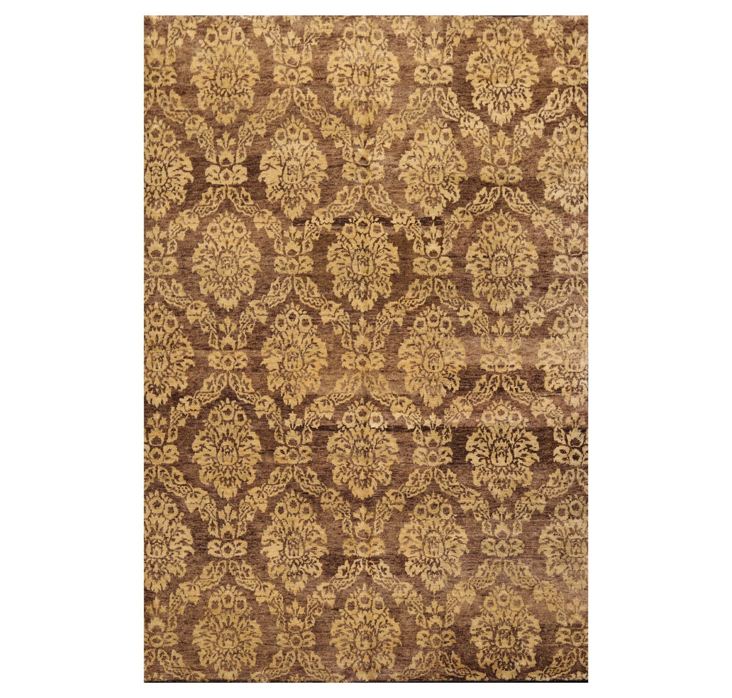 6x9 Brown, Light Gold, Color Hand Knotted  100% Wool Transitional Oriental Rug