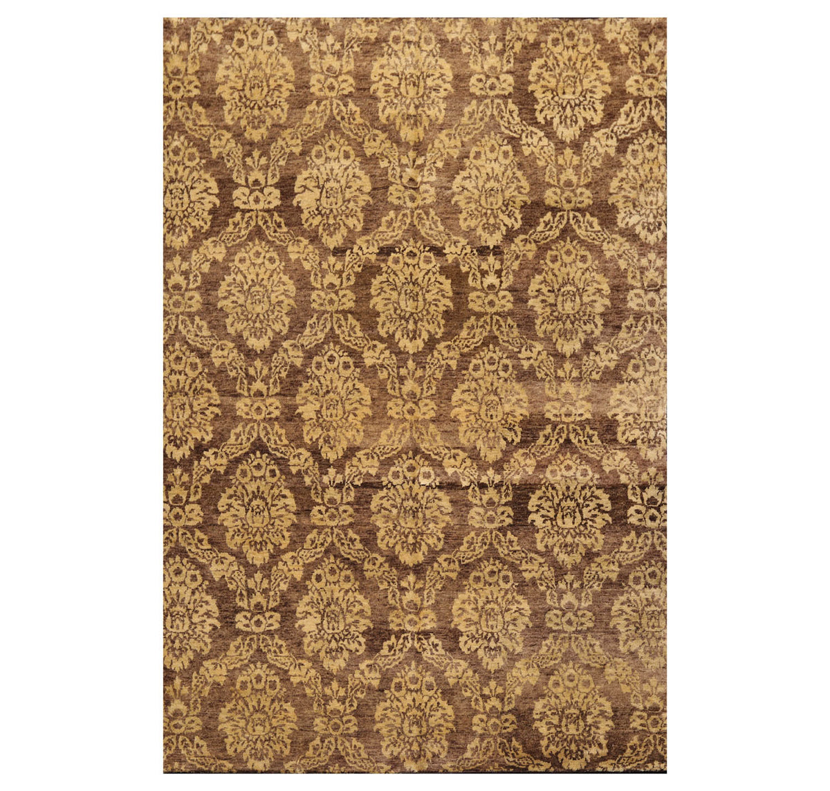 6x9 Brown, Light Gold, Color Hand Knotted  100% Wool Transitional Oriental Rug