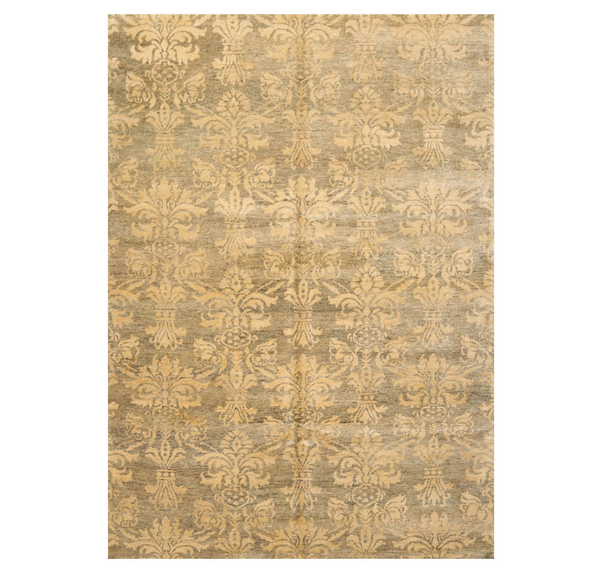 6x9 Moss, Light Gold, Color Hand Knotted  100% Wool Transitional Oriental Rug