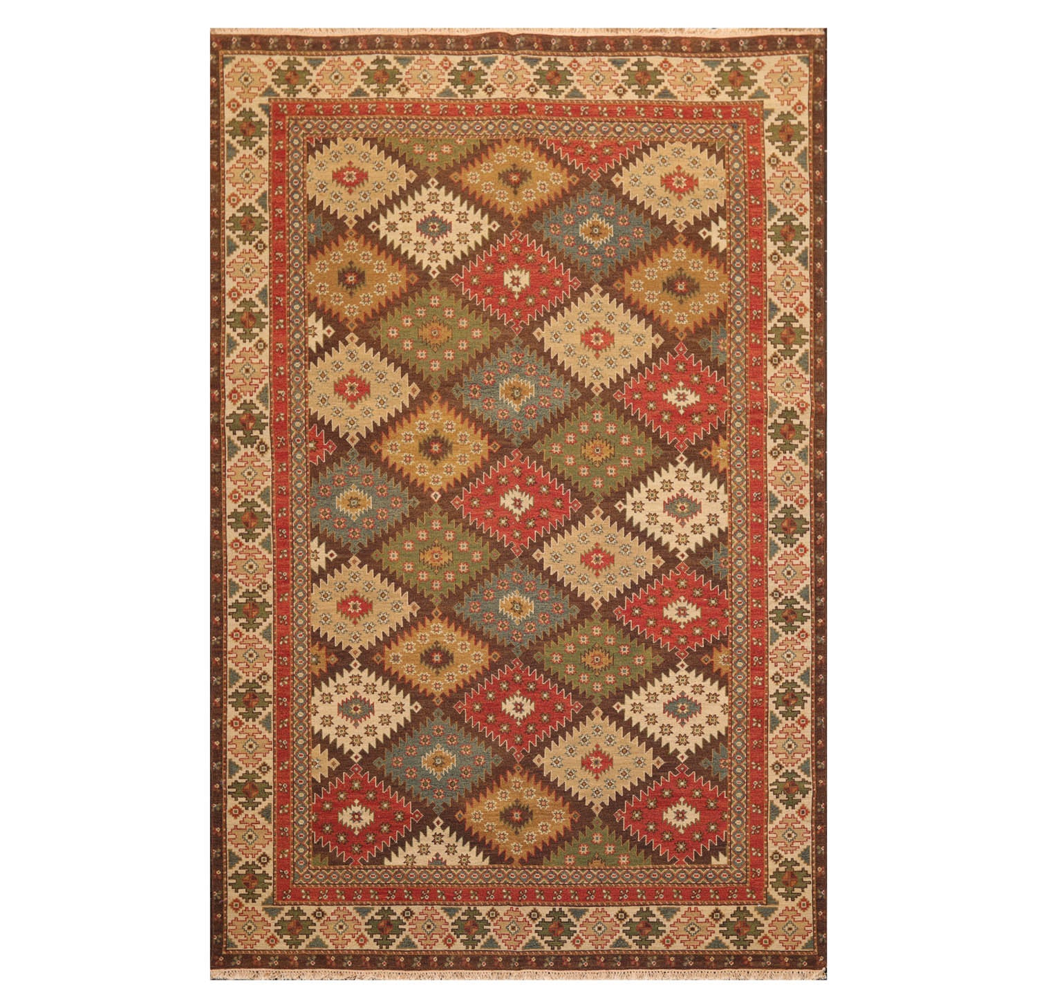 6x9 Beige, Rust, Sage Color Hand Knotted  100% Wool Traditional Oriental Rug