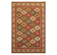 6x9 Beige, Rust, Sage Color Hand Knotted  100% Wool Traditional Oriental Rug