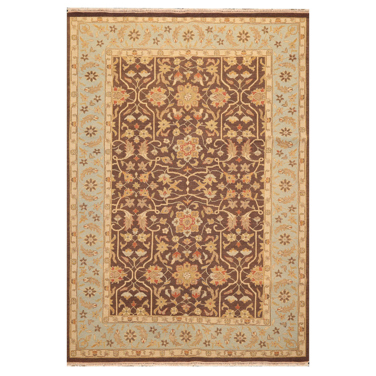 6x9 Brown, Aqua, Beige Color Hand Knotted  100% Wool Traditional Oriental Rug