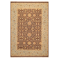 6x9 Brown, Aqua, Beige Color Hand Knotted  100% Wool Traditional Oriental Rug