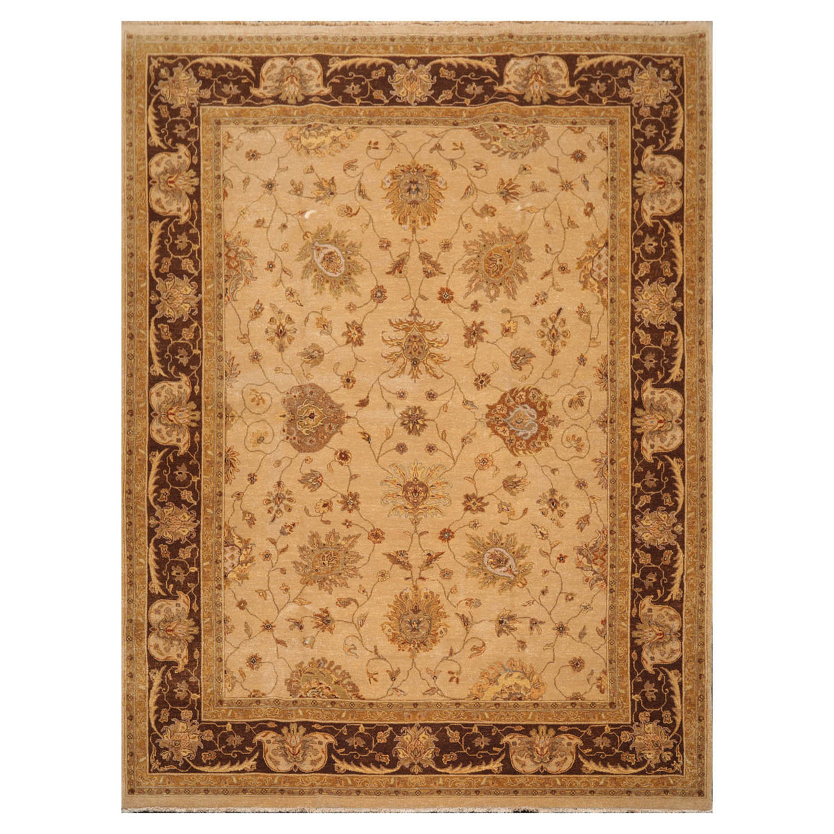 9x12 Tan, Brown, Beige Color Hand Knotted Agra 100% Wool Traditional Oriental Rug