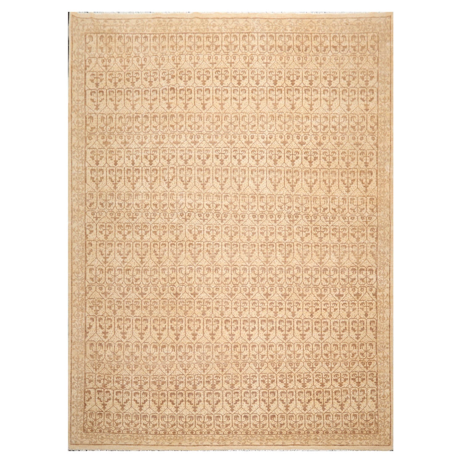 9x12 Beige, Brown, Color Hand Knotted  100% Wool Transitional Oriental Rug