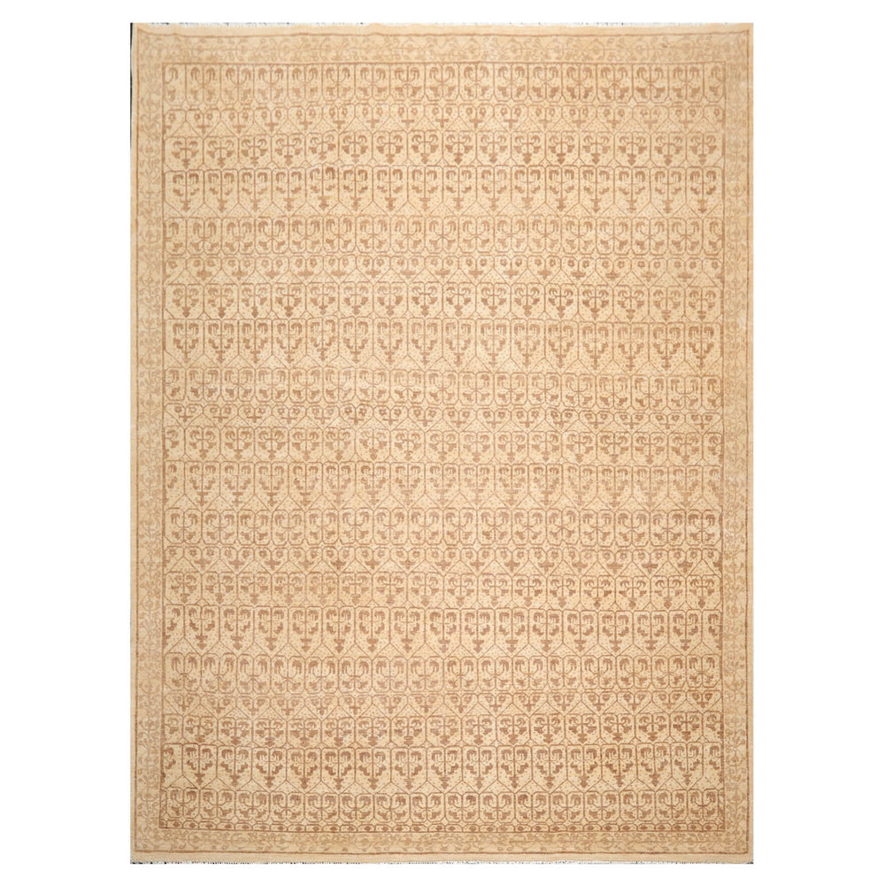 9x12 Beige, Brown, Color Hand Knotted  100% Wool Transitional Oriental Rug