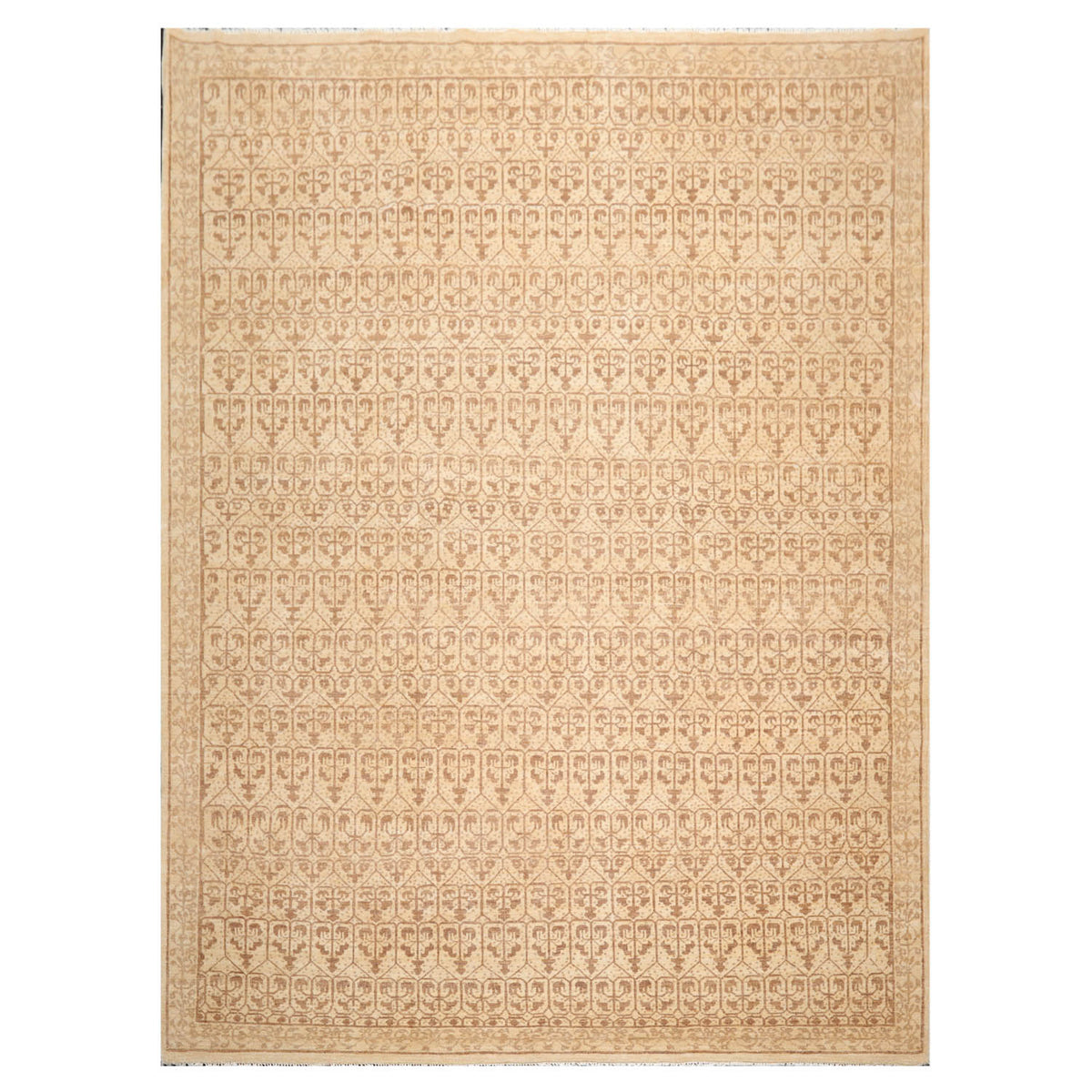 9x12 Beige, Brown, Color Hand Knotted  100% Wool Transitional Oriental Rug