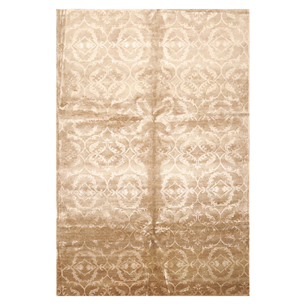 6x9 Tan, Taupe, Color Hand Knotted  100% Wool Transitional Oriental Rug
