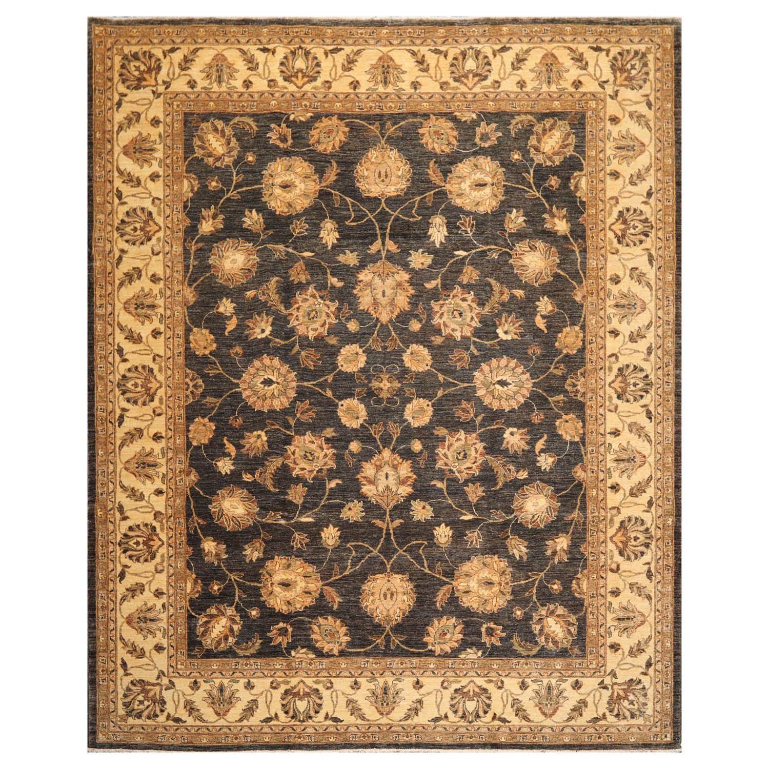 8x10 Gray, Warm Beige, Brown Color Hand Knotted Chobi Peshawar 100% Wool Traditional Oriental Rug