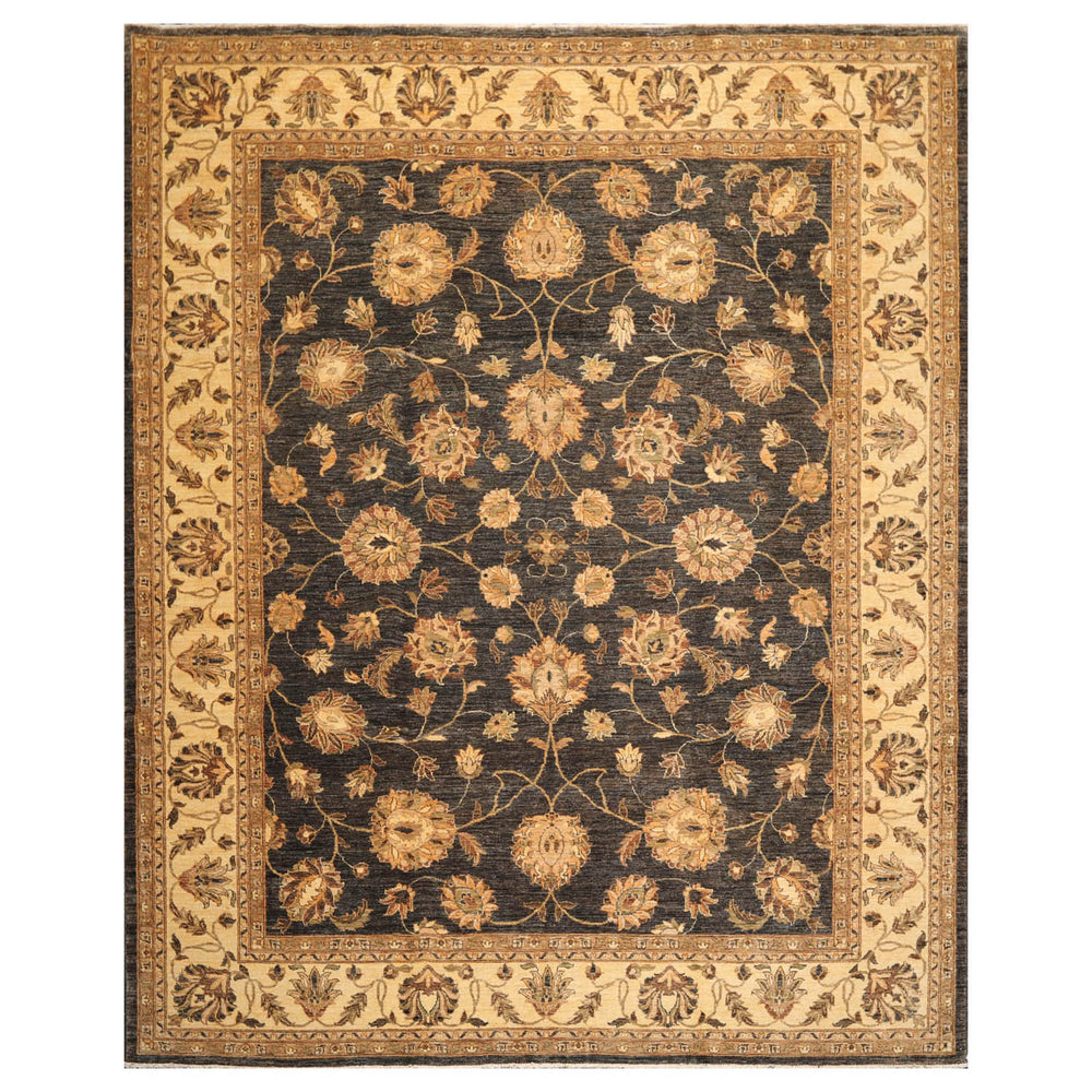 8x10 Gray, Warm Beige, Brown Color Hand Knotted Chobi Peshawar 100% Wool Traditional Oriental Rug