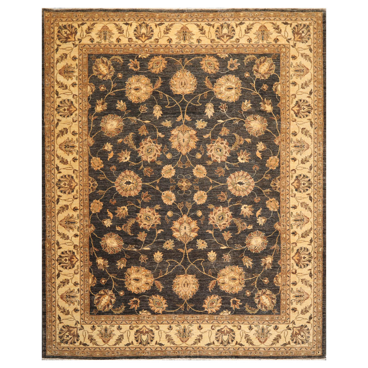 8x10 Gray, Warm Beige, Brown Color Hand Knotted Chobi Peshawar 100% Wool Traditional Oriental Rug
