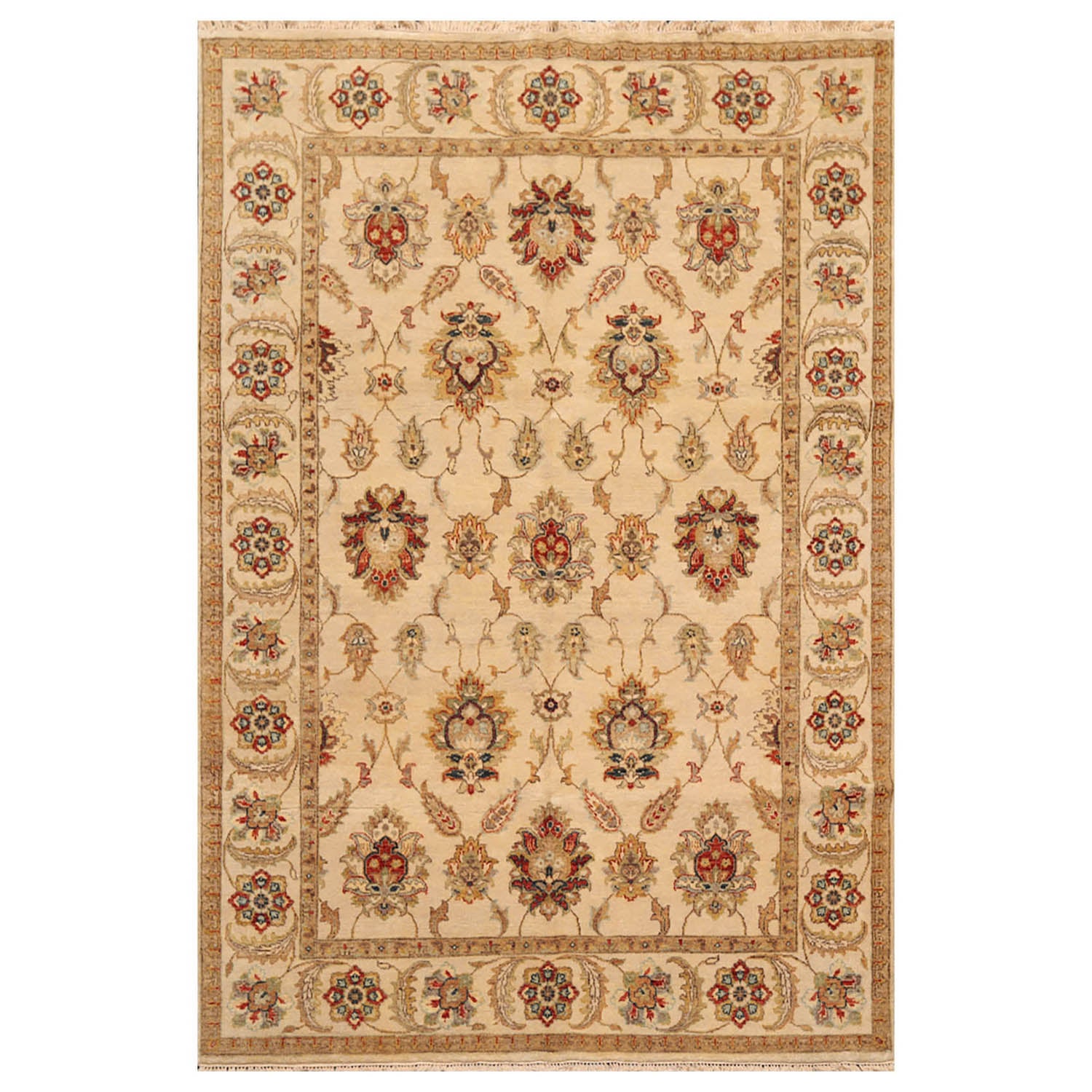 6x9 Beige, Tan, Rust Color Hand Knotted Agra 100% Wool Traditional Oriental Rug