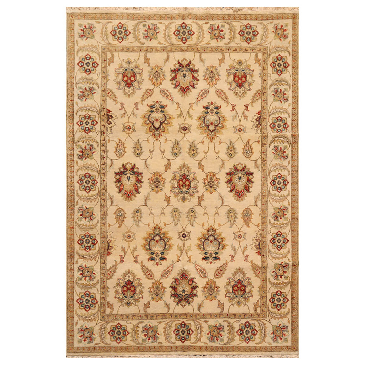6x9 Beige, Tan, Rust Color Hand Knotted Agra 100% Wool Traditional Oriental Rug