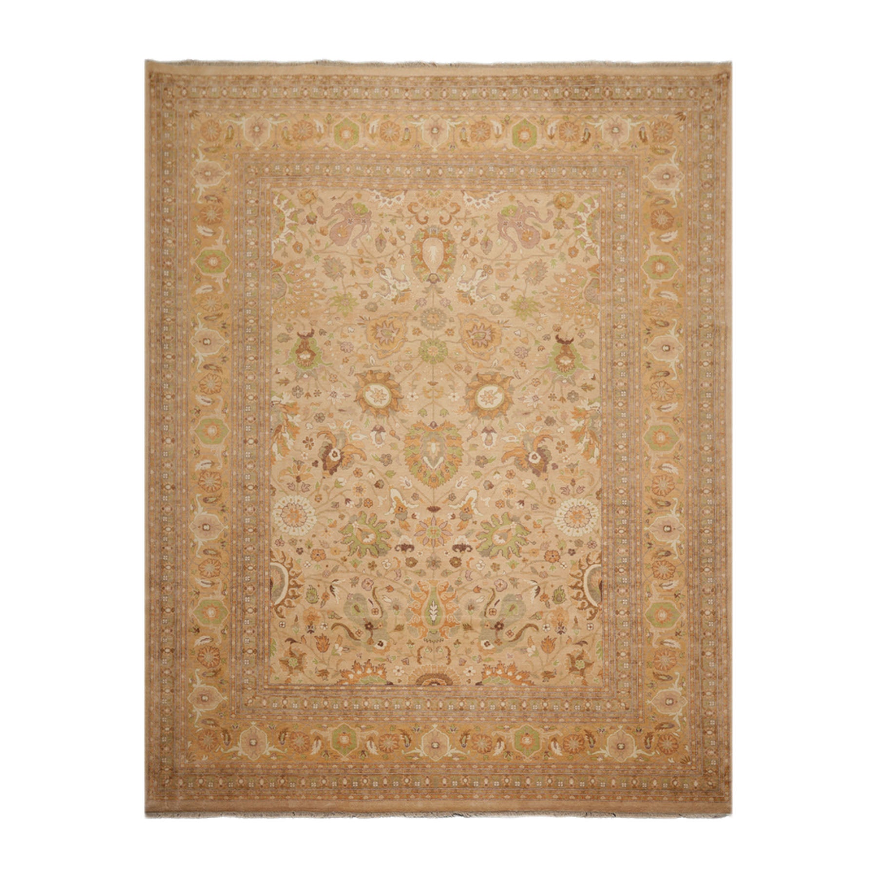 Knotted Rug Lime Brown Hand Knotted 9'x12' Pak Persian 16/18 Traditional 300 KPSI 100% Wool Oriental Area Rug