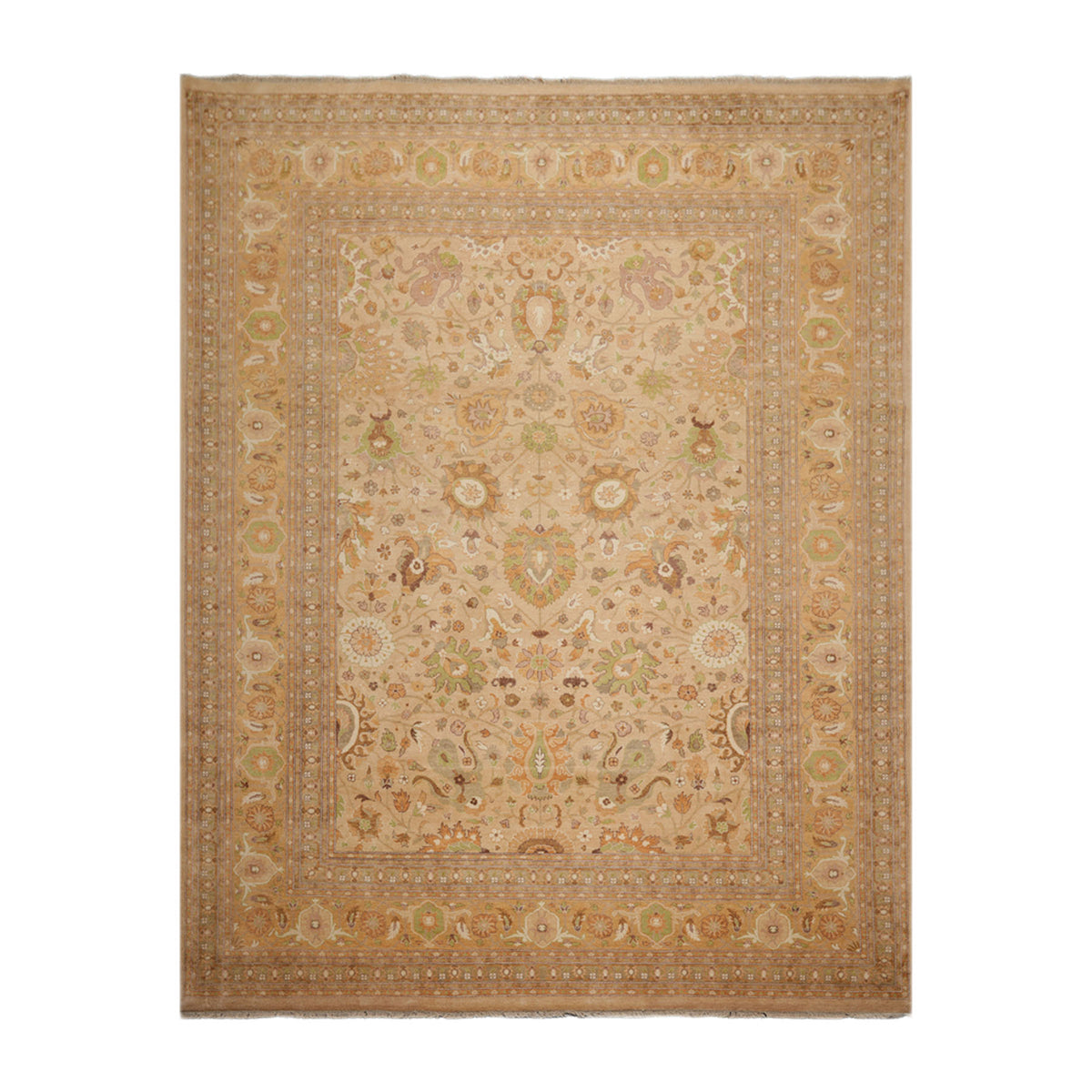 Knotted Rug Lime Brown Hand Knotted 9'x12' Pak Persian 16/18 Traditional 300 KPSI 100% Wool Oriental Area Rug