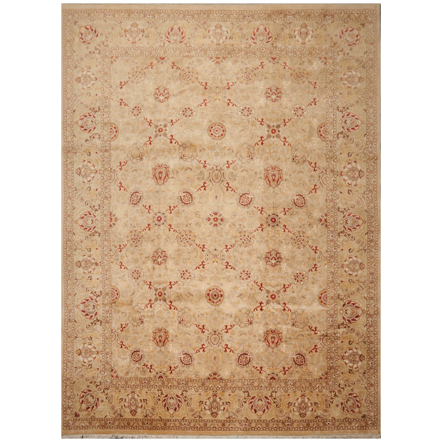 9x12 Beige, Brown, Red Color Hand Knotted Pak Persian 100% Wool Traditional Oriental Rug