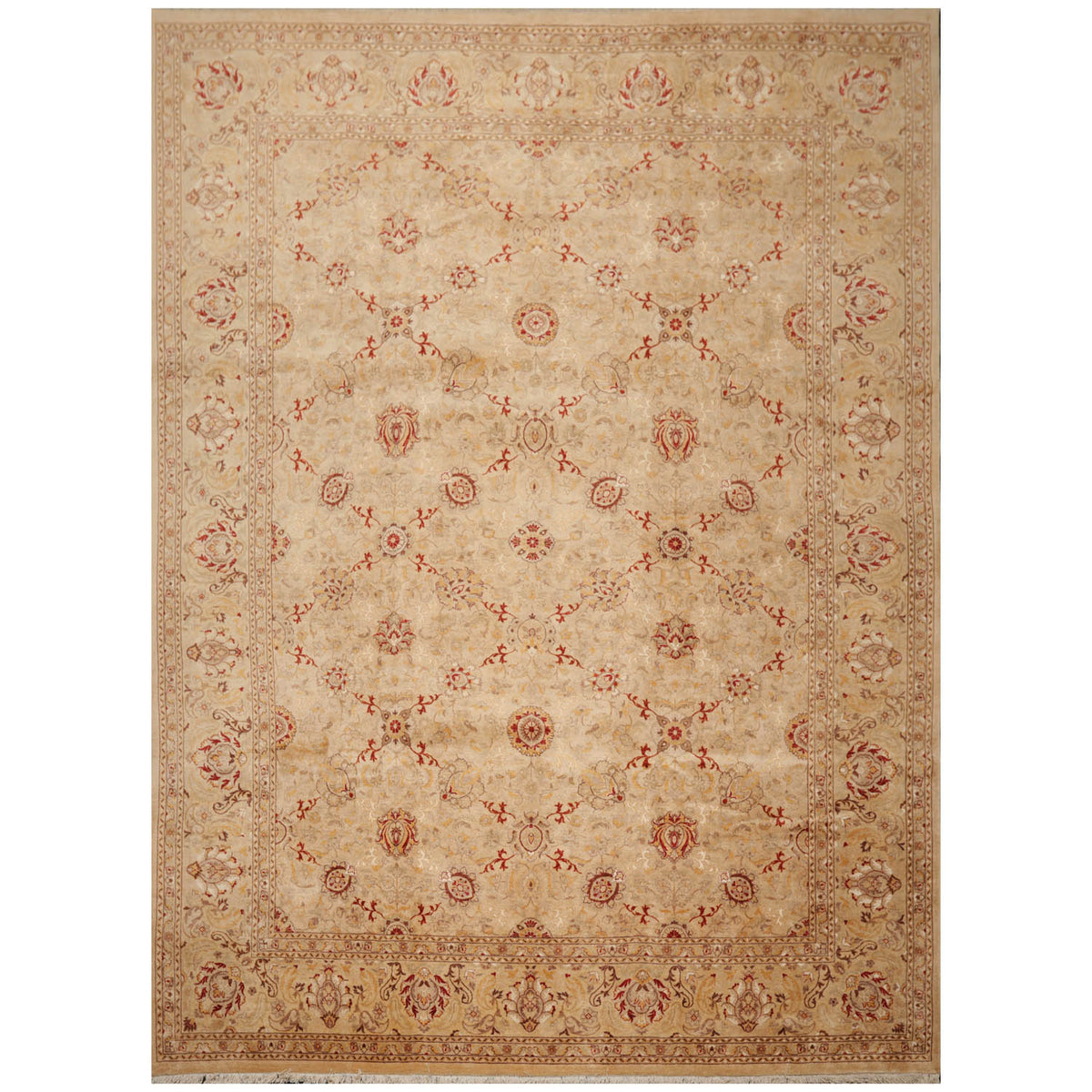 9x12 Beige, Brown, Red Color Hand Knotted Pak Persian 100% Wool Traditional Oriental Rug