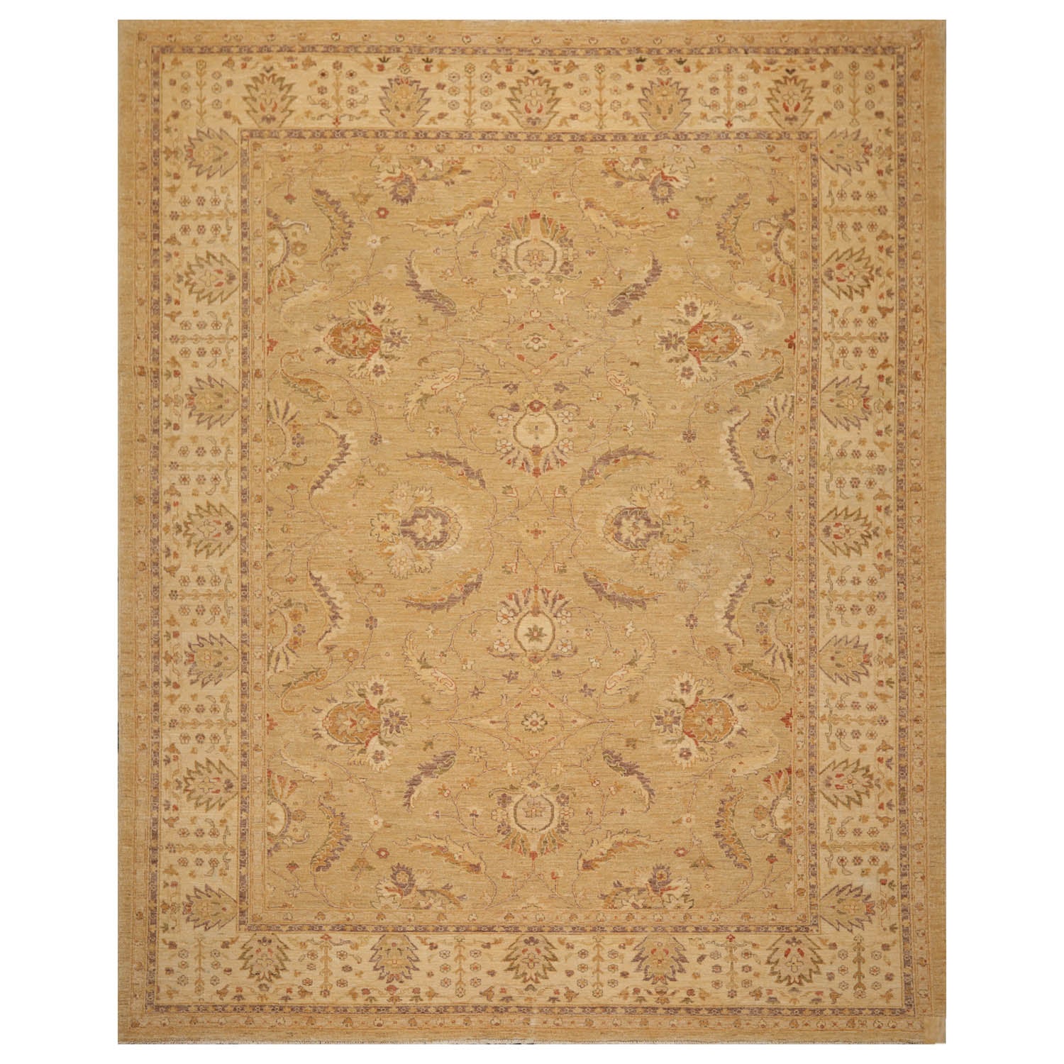9x12 Tan, Beige, Gray Color Hand Knotted Chobi Peshawar 100% Wool Traditional Oriental Rug