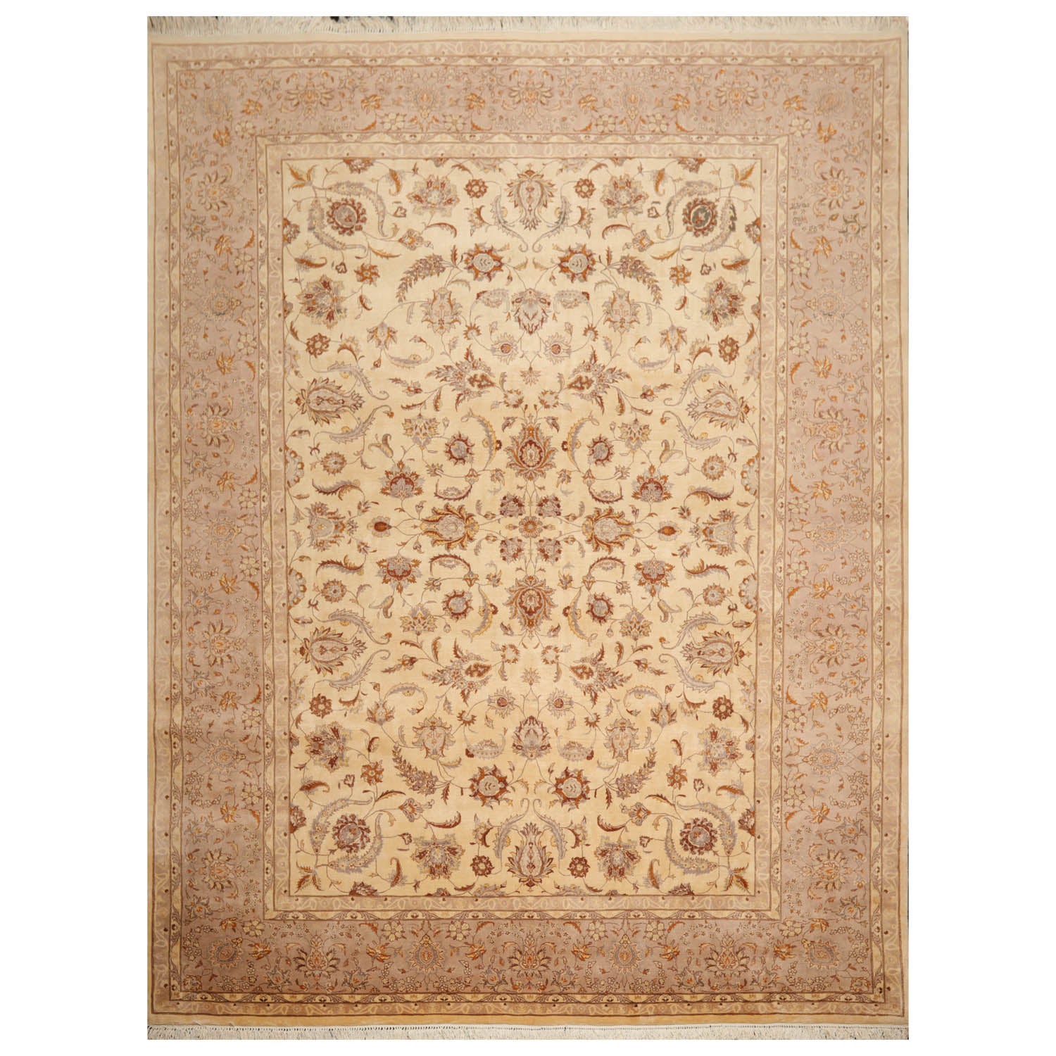9x12 Ivory, Taupe, Brown Color Hand Knotted Pak Persian 100% Wool Traditional Oriental Rug