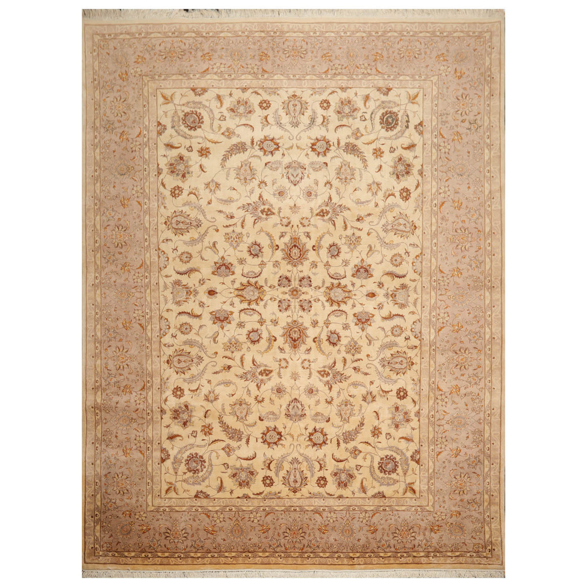 9x12 Ivory, Taupe, Brown Color Hand Knotted Pak Persian 100% Wool Traditional Oriental Rug